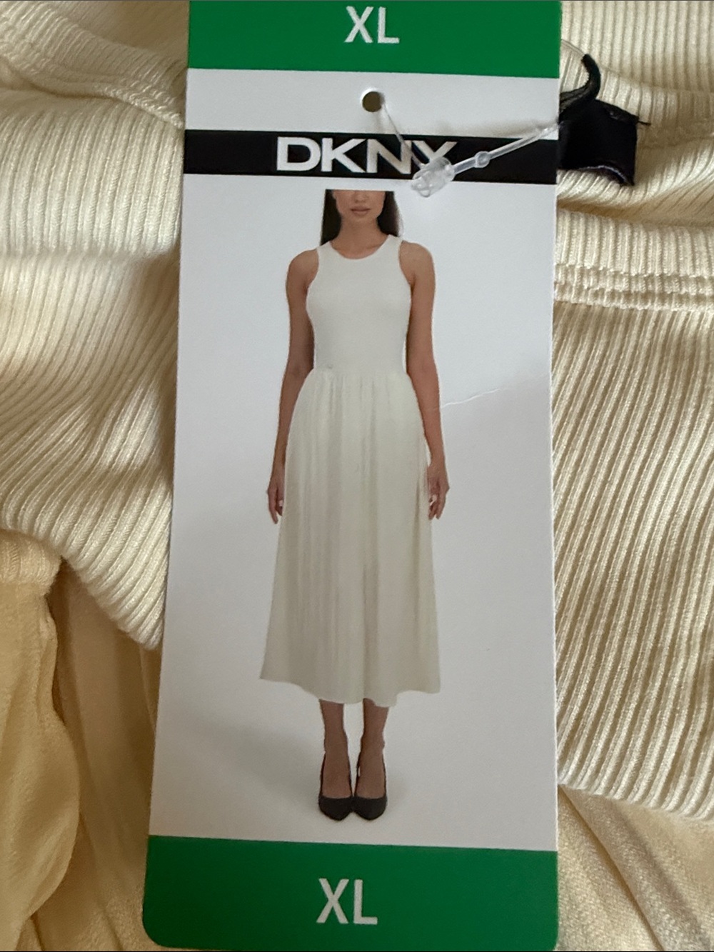 DKNY Cream Sleeveless Pleated Midi Dress